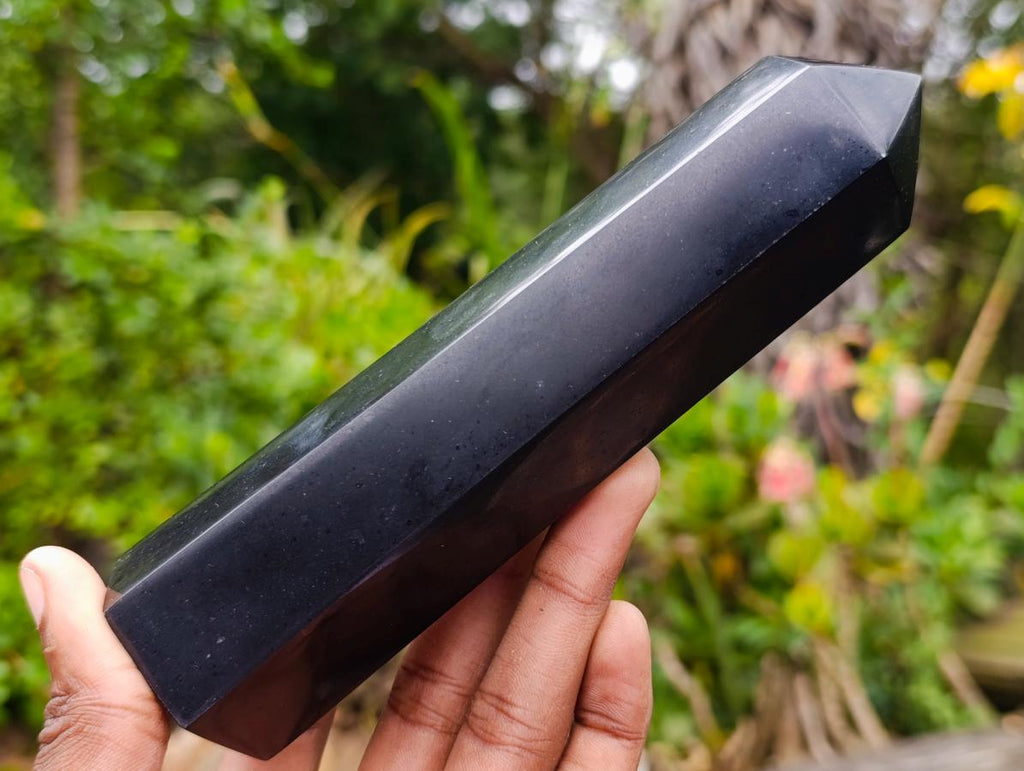 Polished Double Terminated Black Basalt Crystal and Crystal Points x 6 From Madagascar - Toprock Gemstones and Minerals 