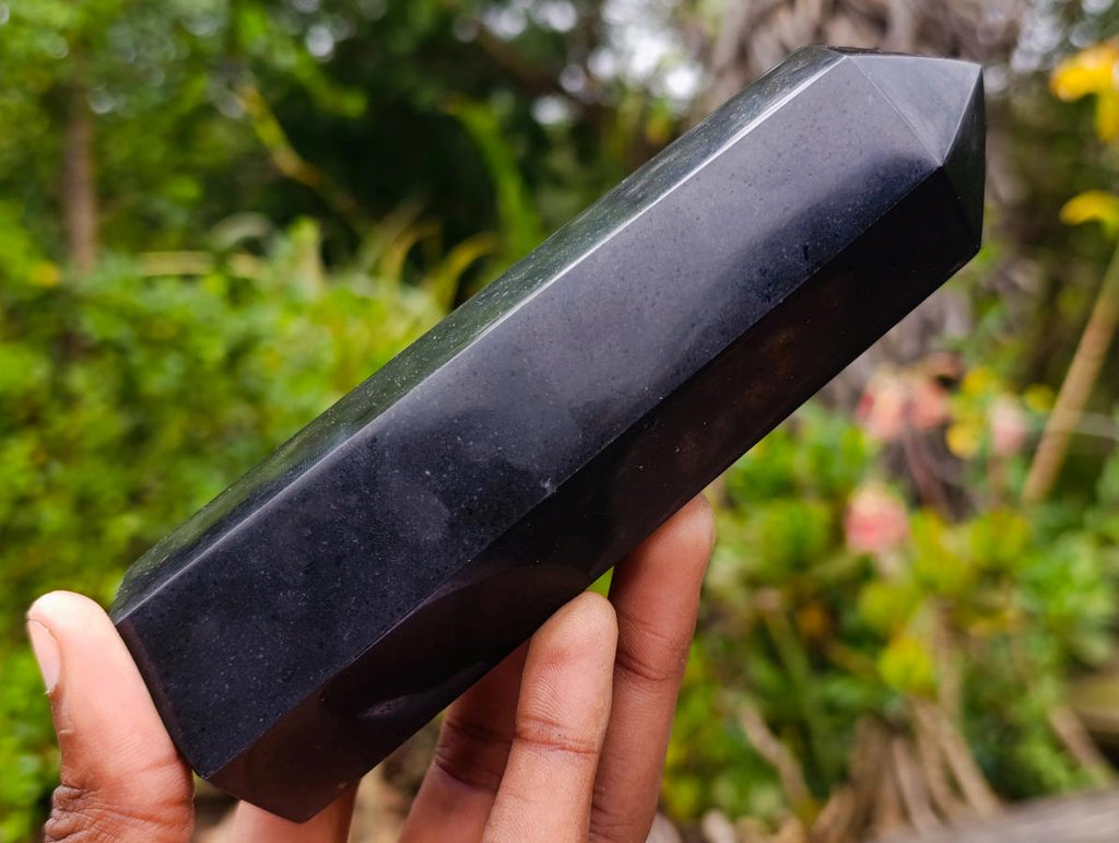 Polished Double Terminated Black Basalt Crystal and Crystal Points x 6 From Madagascar - Toprock Gemstones and Minerals 