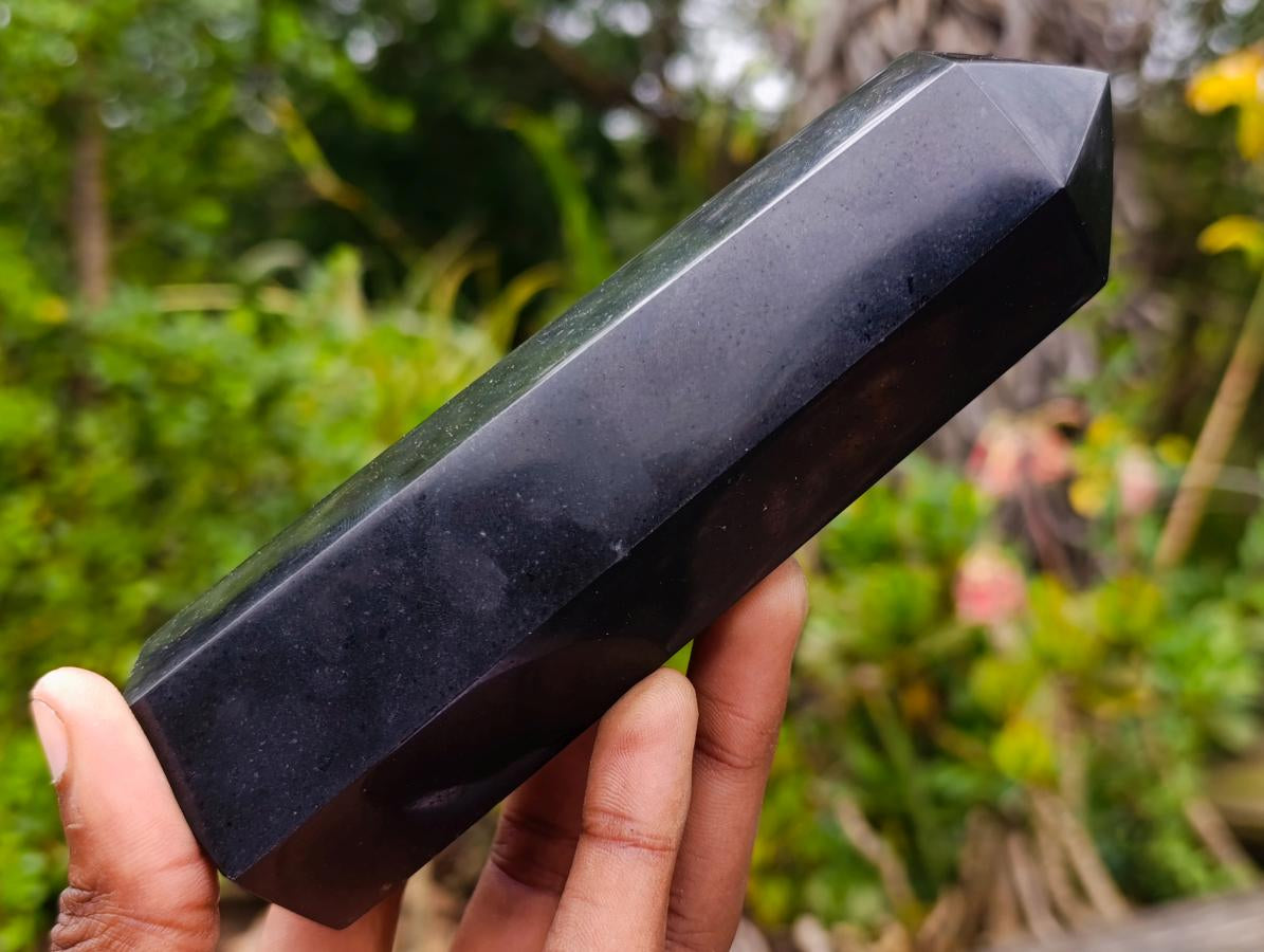 Polished Double Terminated Black Basalt Crystal and Crystal Points x 6 From Madagascar - Toprock Gemstones and Minerals 