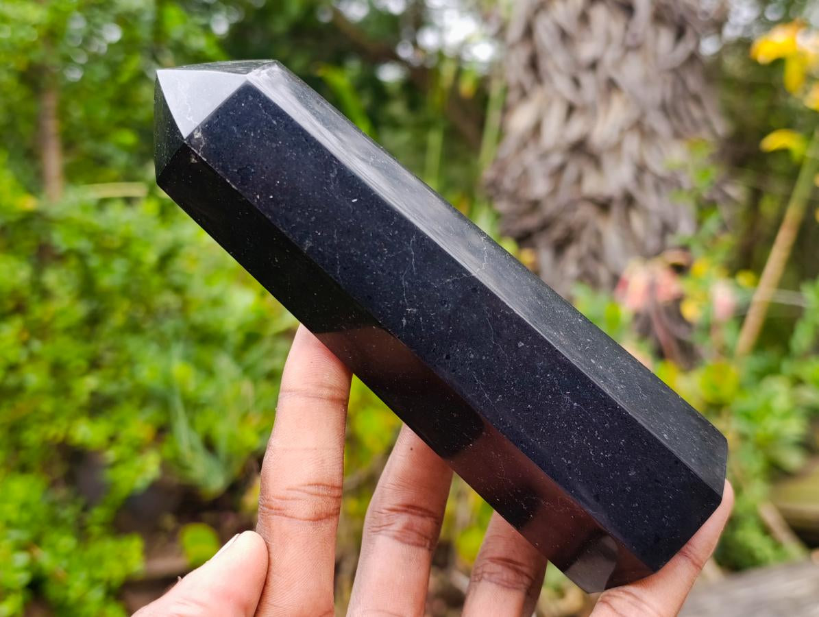 Polished Double Terminated Black Basalt Crystal and Crystal Points x 6 From Madagascar - Toprock Gemstones and Minerals 