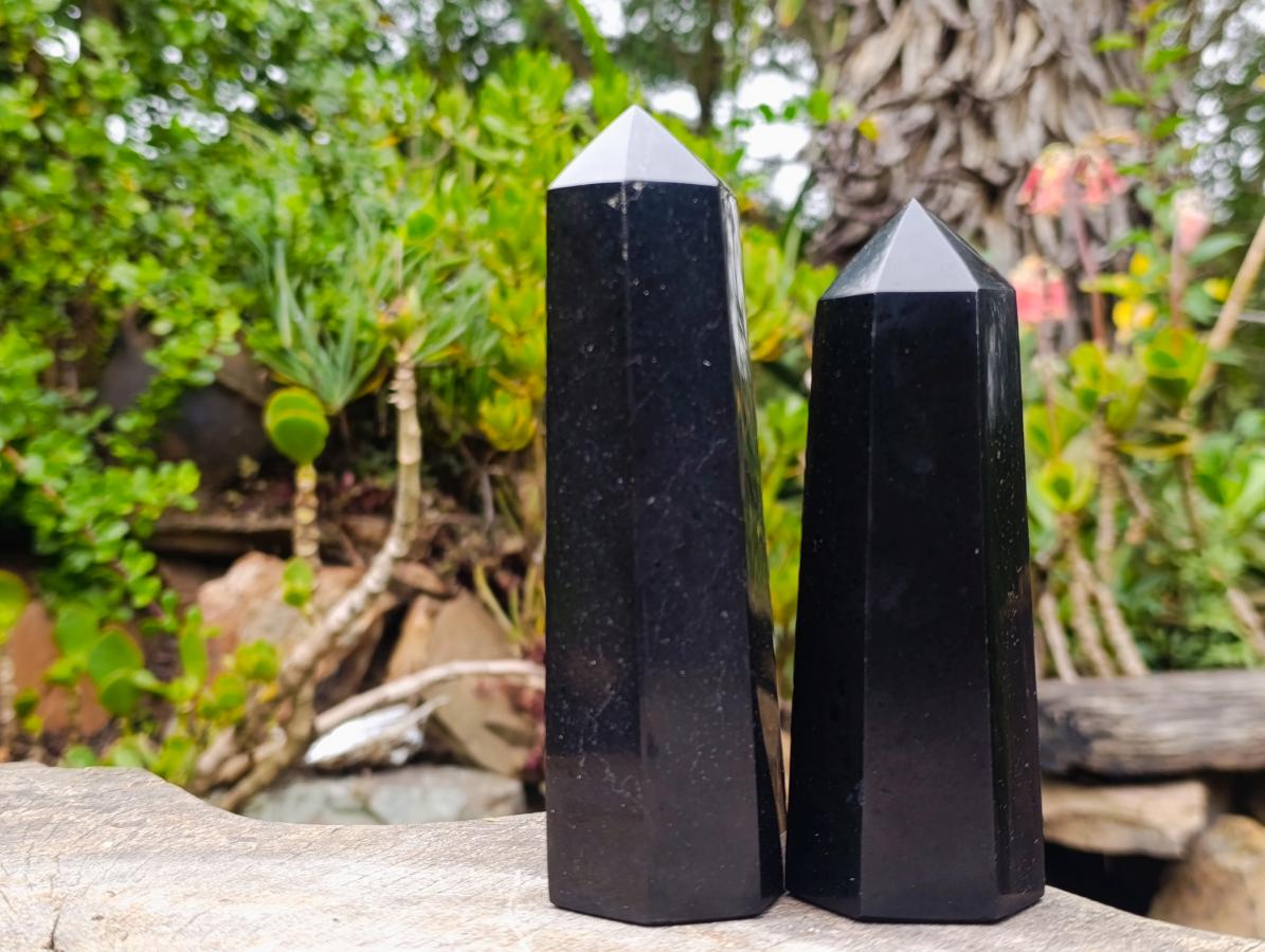 Polished Double Terminated Black Basalt Crystal and Crystal Points x 6 From Madagascar - Toprock Gemstones and Minerals 