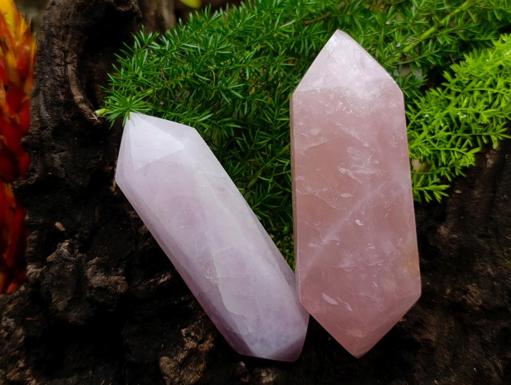 Polished Double Terminated Gemmy Rose Quartz Crystals x 6 From Madagascar - Toprock Gemstones and Minerals 