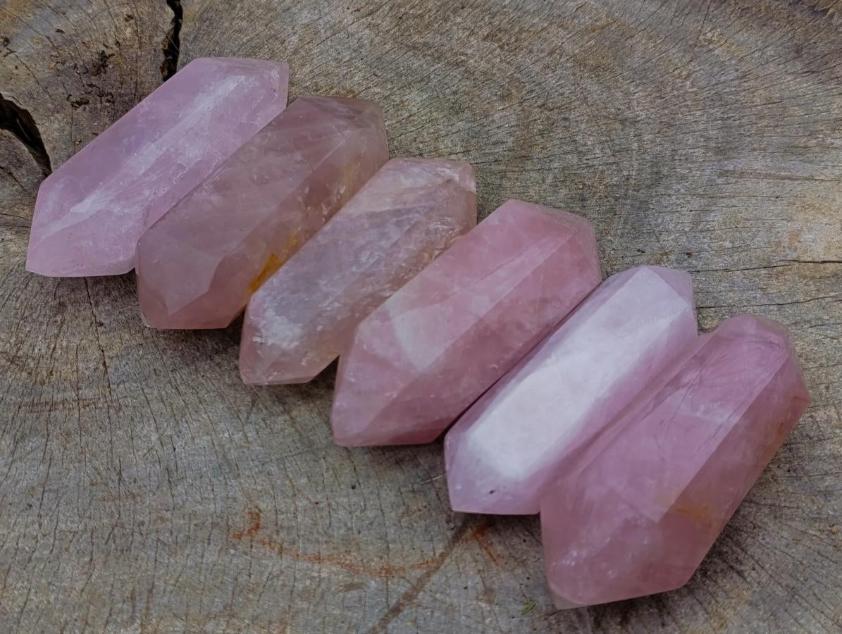 Polished Double Terminated Gemmy Rose Quartz Crystals x 6 From Madagascar - Toprock Gemstones and Minerals 