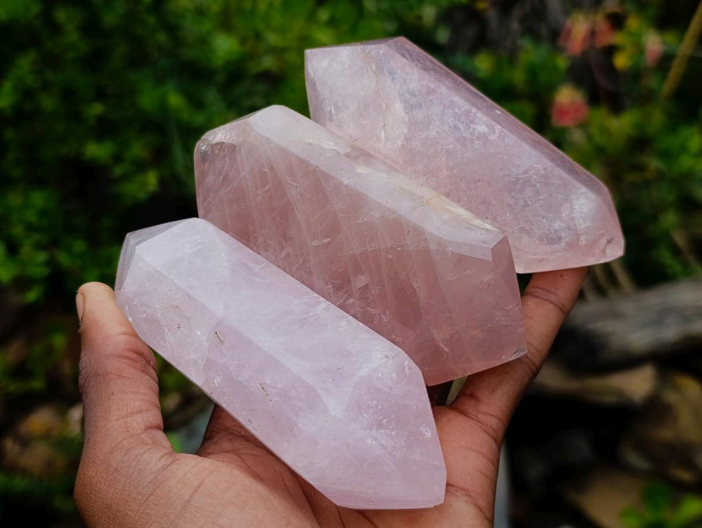 Polished Double Terminated Gemmy Rose Quartz Crystals x 6 From Madagascar - Toprock Gemstones and Minerals 