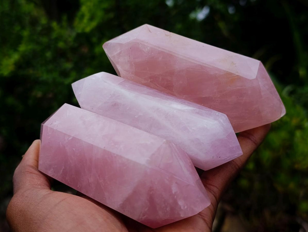 Polished Double Terminated Gemmy Rose Quartz Crystals x 6 From Madagascar - Toprock Gemstones and Minerals 