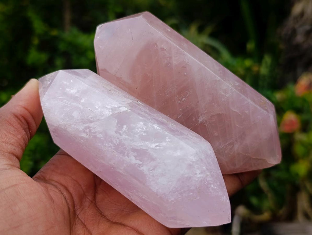 Polished Double Terminated Gemmy Rose Quartz Crystals x 6 From Madagascar - Toprock Gemstones and Minerals 