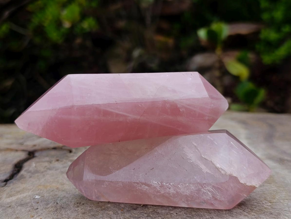 Polished Double Terminated Gemmy Rose Quartz Crystals x 6 From Madagascar - Toprock Gemstones and Minerals 