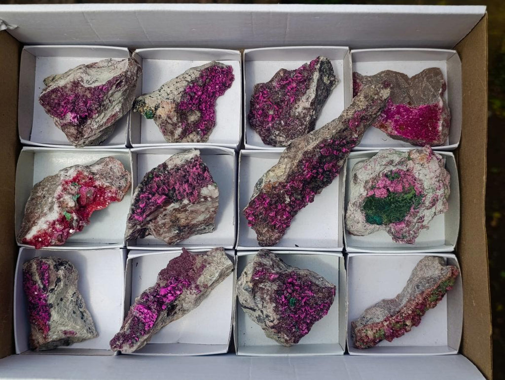 Natural Salrose Cobaltoan Dolomite with Malachite and Heterogenite Specimens x 12 From Kakanda, Congo - Toprock Gemstones and Minerals 
