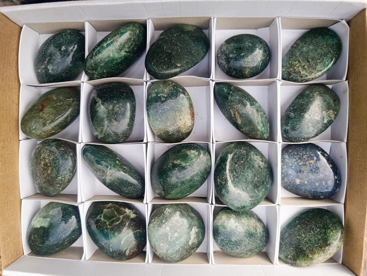 Polished Fuchsite Quartz Galets x 20 From Andakatany, Madagascar - Toprock Gemstones and Minerals 
