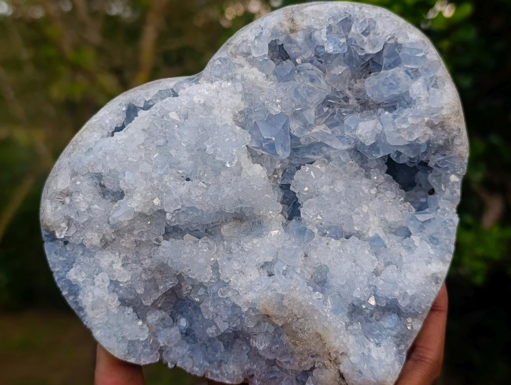 Polished Large Blue Celestite Geode Gemstone Heart x 1 From Sakoany, Madagascar - Toprock Gemstones and Minerals 