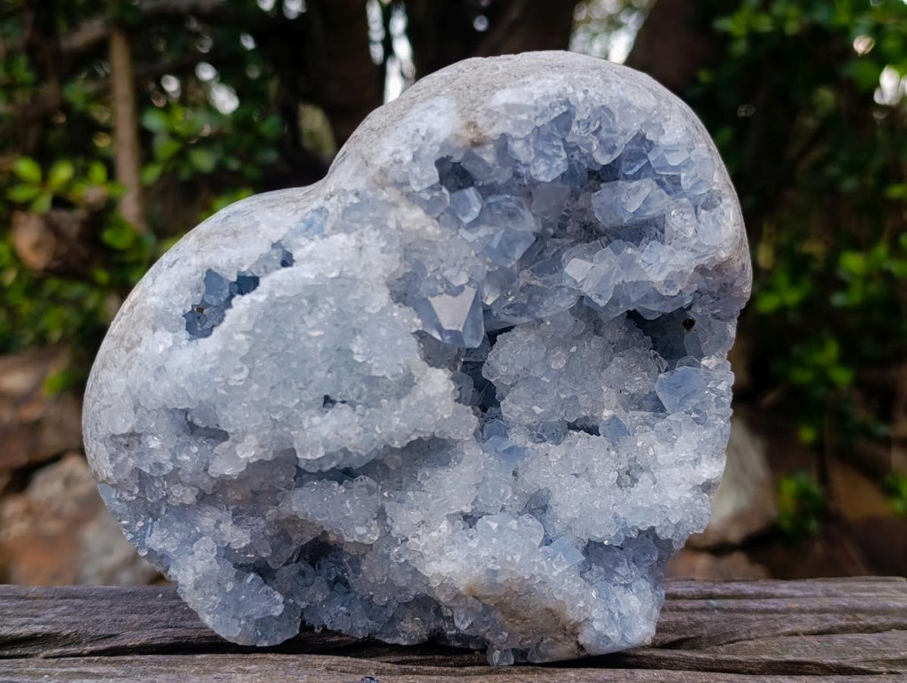 Polished Large Blue Celestite Geode Gemstone Heart x 1 From Sakoany, Madagascar - Toprock Gemstones and Minerals 