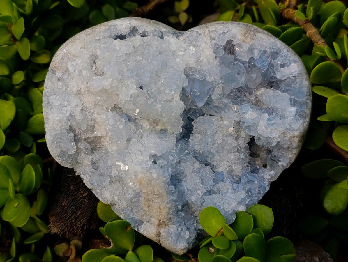 Polished Large Blue Celestite Geode Gemstone Heart x 1 From Sakoany, Madagascar - Toprock Gemstones and Minerals 