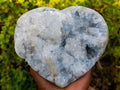 Polished Large Blue Celestite Geode Gemstone Heart x 1 From Sakoany, Madagascar - Toprock Gemstones and Minerals 
