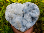 Polished Large Blue Celestite Geode Gemstone Heart x 1 From Sakoany, Madagascar - Toprock Gemstones and Minerals 