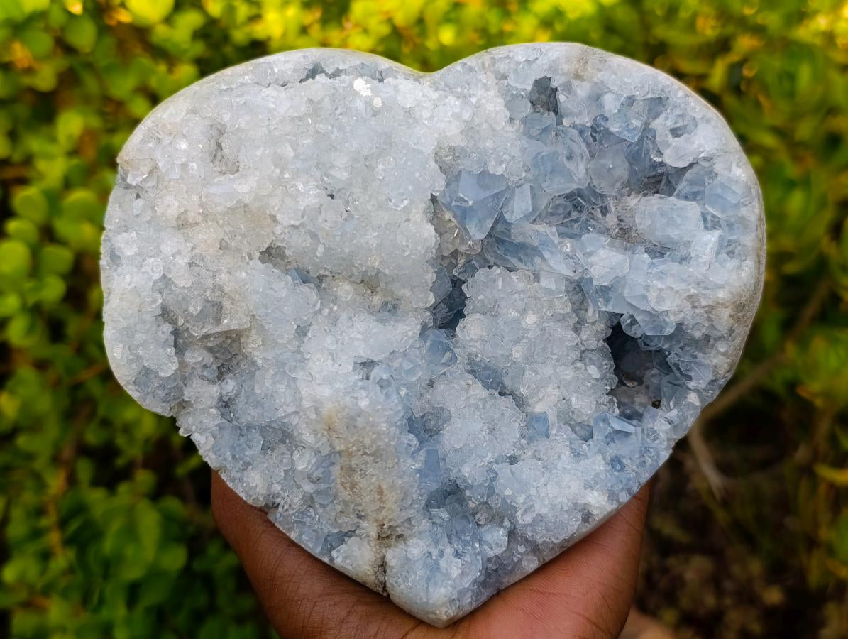 Polished Large Blue Celestite Geode Gemstone Heart x 1 From Sakoany, Madagascar - Toprock Gemstones and Minerals 