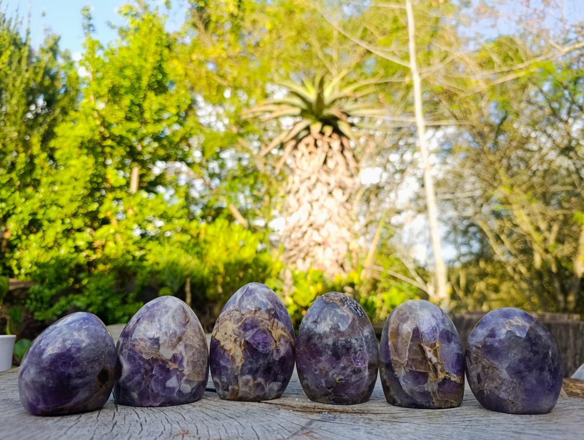 Polished Purple Chevron Amethyst Standing Display Pieces x 6 From Madagascar - Toprock Gemstones and Minerals 