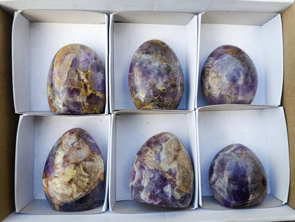 Polished Purple Chevron Amethyst Standing Display Pieces x 6 From Madagascar - Toprock Gemstones and Minerals 