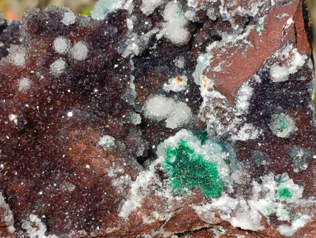 Natural Large Drusy Quartz Coated Ball Malachite on Red Dolomite Specimen x 1 From Mindingi Mine, Kambove, Congo - Toprock Gemstones and Minerals 
