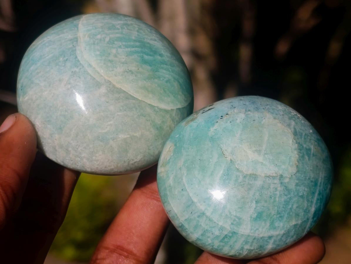 Polished Amazonite Palm Stones x 12 From Madagascar - Toprock Gemstones and Minerals 