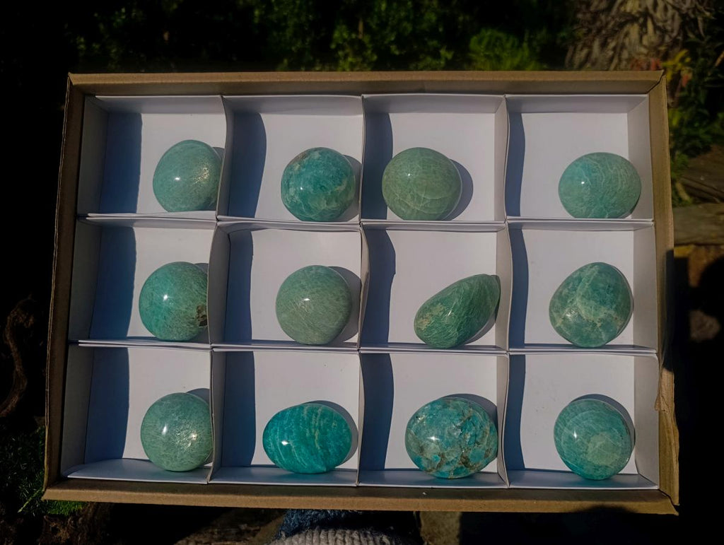 Polished Amazonite Palm Stones x 12 From Madagascar - Toprock Gemstones and Minerals 