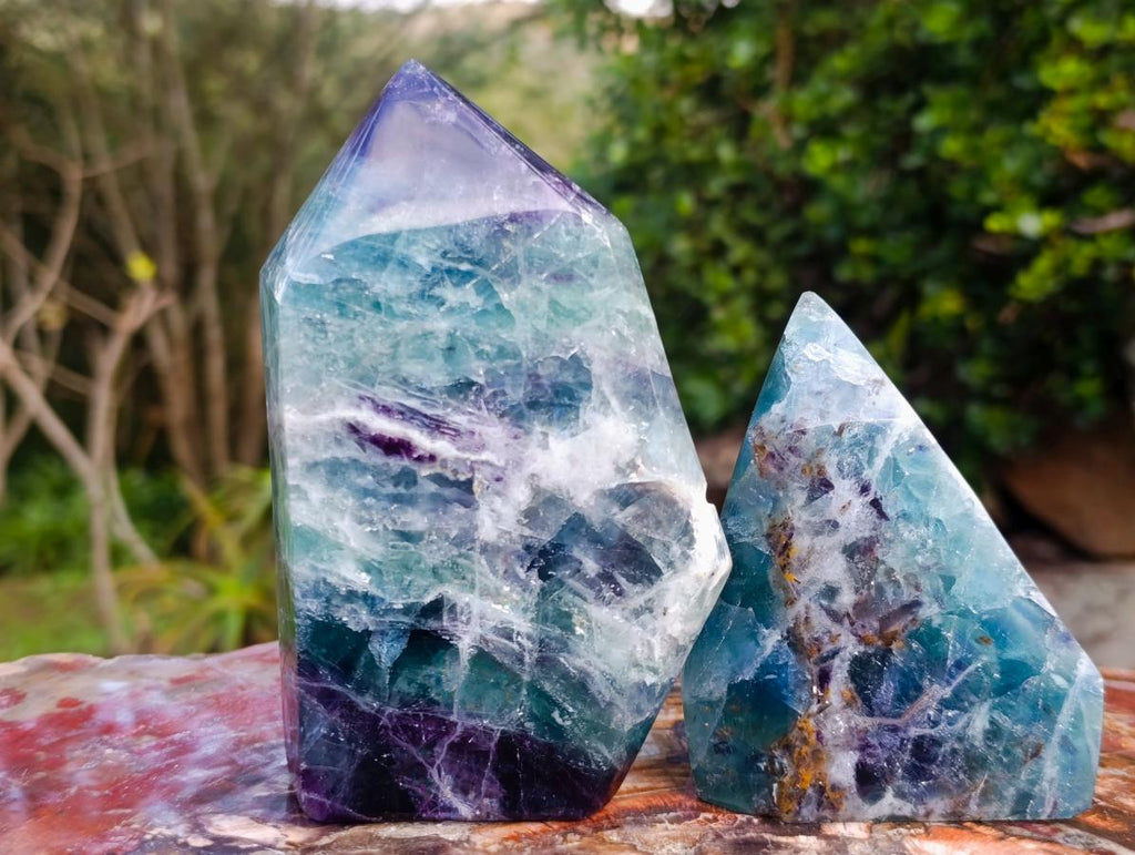 Polished Watermelon Fluorite Crystal Points x 2 From Uis, Namibia - Toprock Gemstones and Minerals 