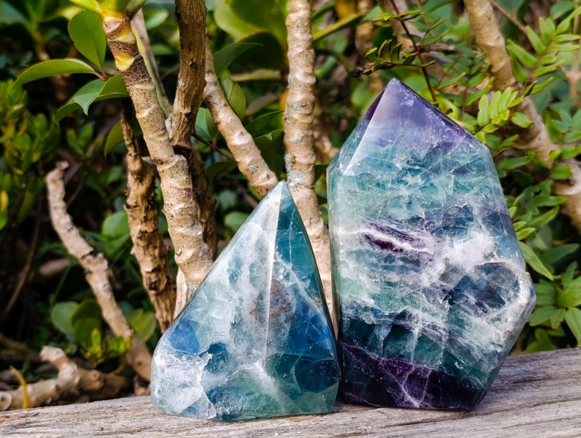 Polished Watermelon Fluorite Crystal Points x 2 From Uis, Namibia - Toprock Gemstones and Minerals 