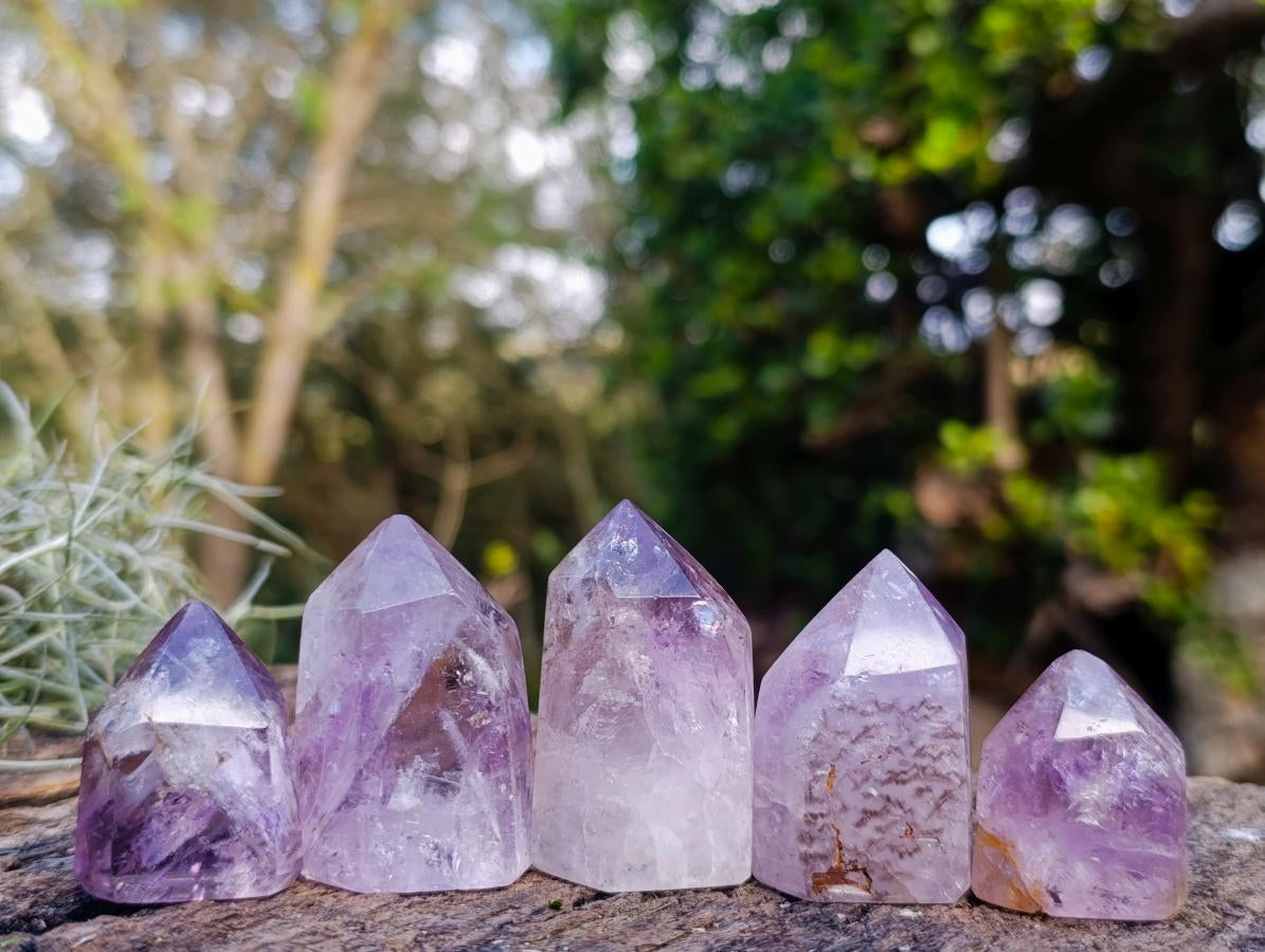 Polished Window Amethyst Crystals x 20 From Akansobe, Madagascar - Toprock Gemstones and Minerals 