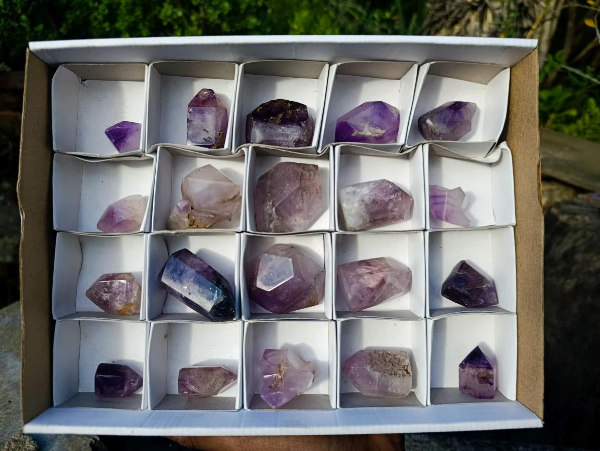 Polished Window Amethyst Crystals x 20 From Akansobe, Madagascar - Toprock Gemstones and Minerals 