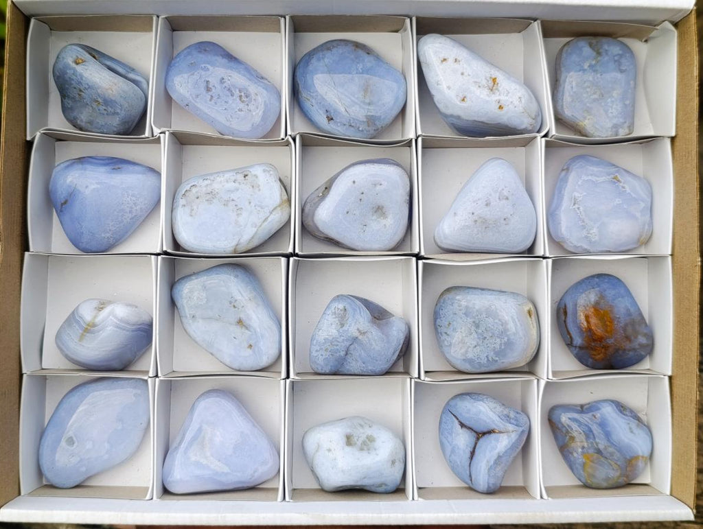Polished Blue Lace Agate Tumbled Stones x 20 From Nsanje, Malawi - Toprock Gemstones and Minerals 