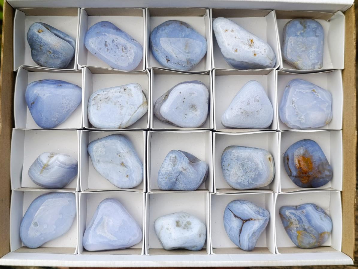 Polished Blue Lace Agate Tumbled Stones x 20 From Nsanje, Malawi - Toprock Gemstones and Minerals 