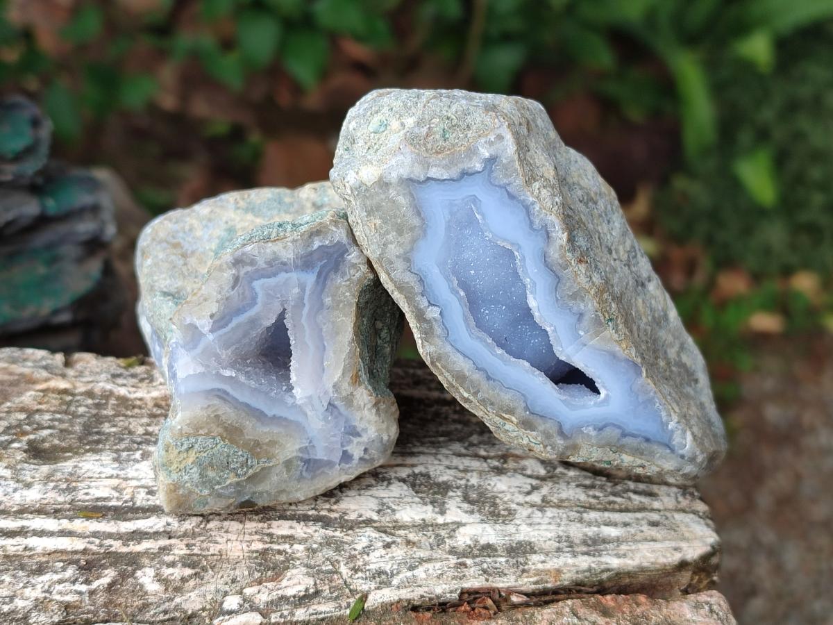 Polished On One Side Blue Lace Agate Geodes x 12 From Nsanje, Malawi - Toprock Gemstones and Minerals 