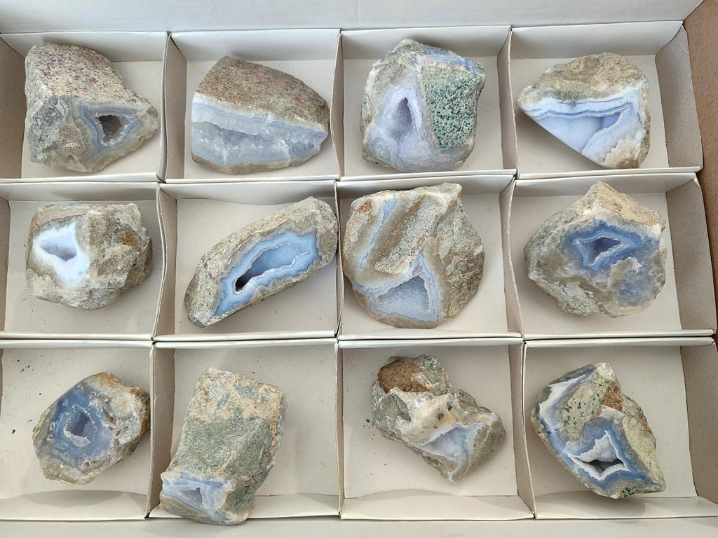 Polished On One Side Blue Lace Agate Geodes x 12 From Nsanje, Malawi - Toprock Gemstones and Minerals 