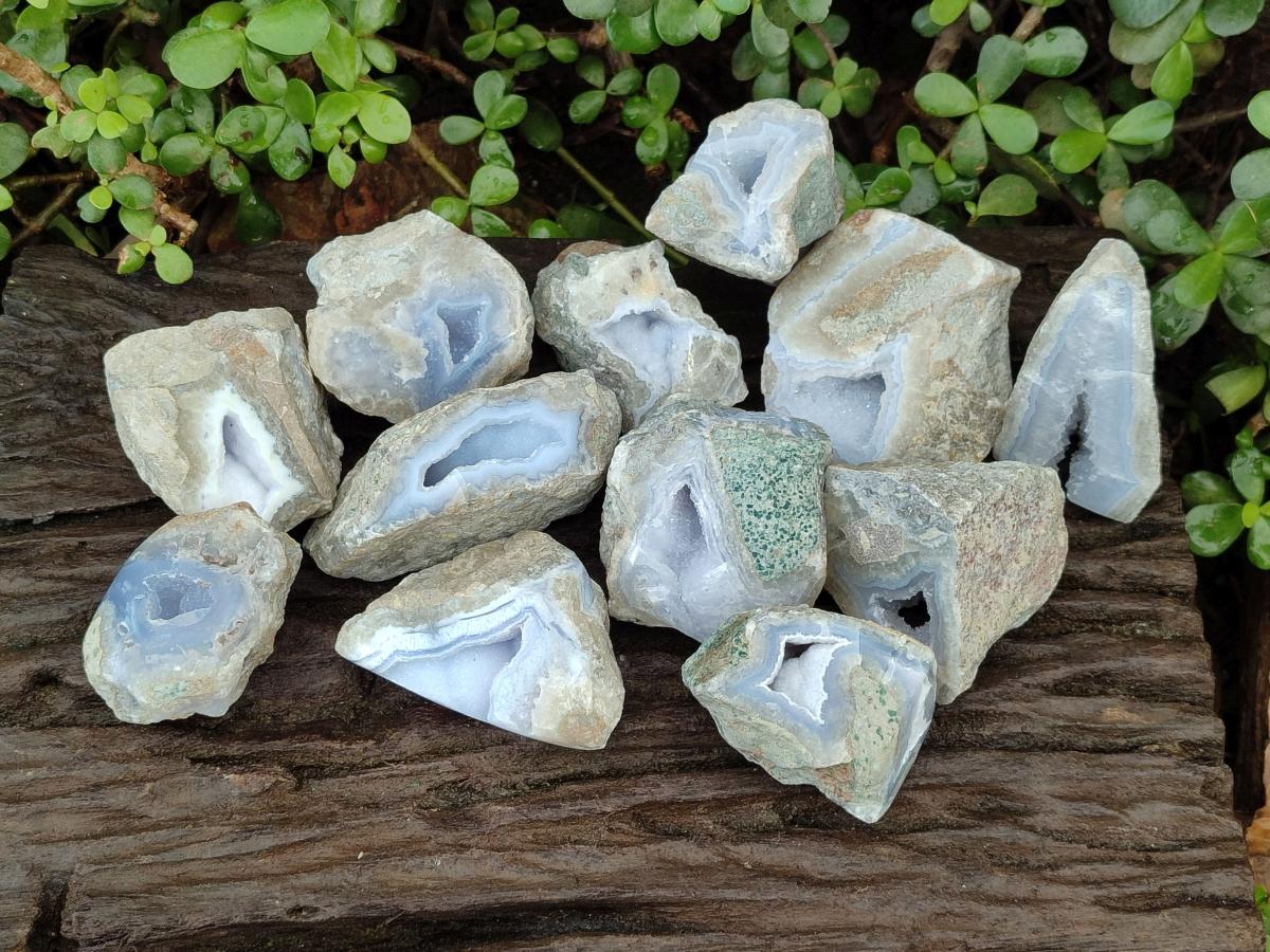 Polished On One Side Blue Lace Agate Geodes x 12 From Nsanje, Malawi - Toprock Gemstones and Minerals 
