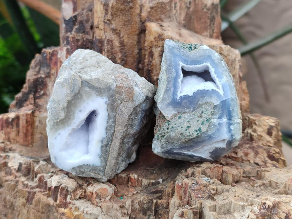 Polished On One Side Blue Lace Agate Geodes x 12 From Nsanje, Malawi - Toprock Gemstones and Minerals 
