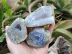 Polished On One Side Blue Lace Agate Geodes x 12 From Nsanje, Malawi - Toprock Gemstones and Minerals 