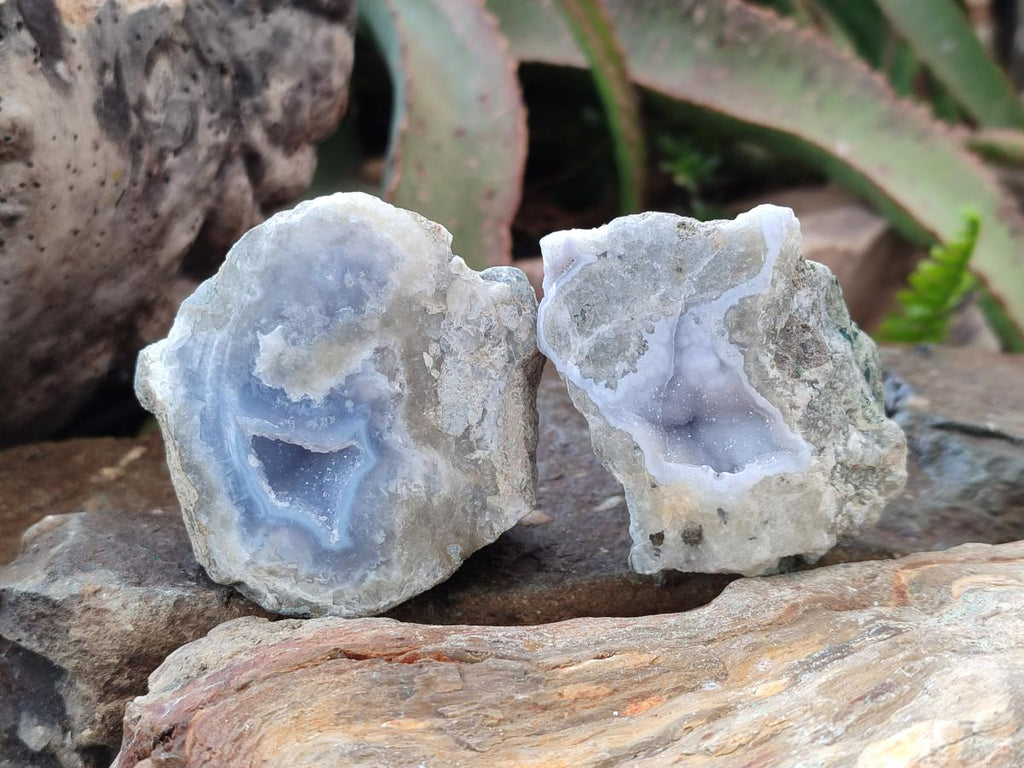 Polished On One Side Blue Lace Agate Geodes x 12 From Nsanje, Malawi - Toprock Gemstones and Minerals 