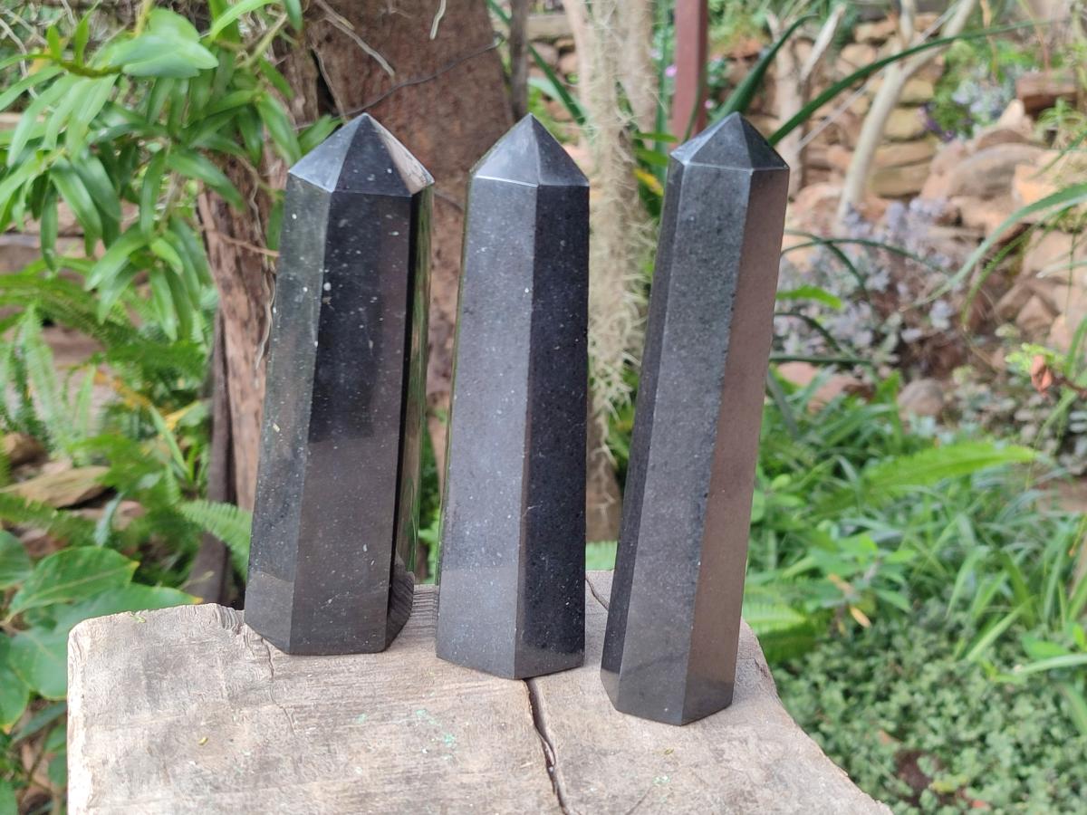 Polished Black Basalt Display Crystal Points x 6 From Madagascar - Toprock Gemstones and Minerals 