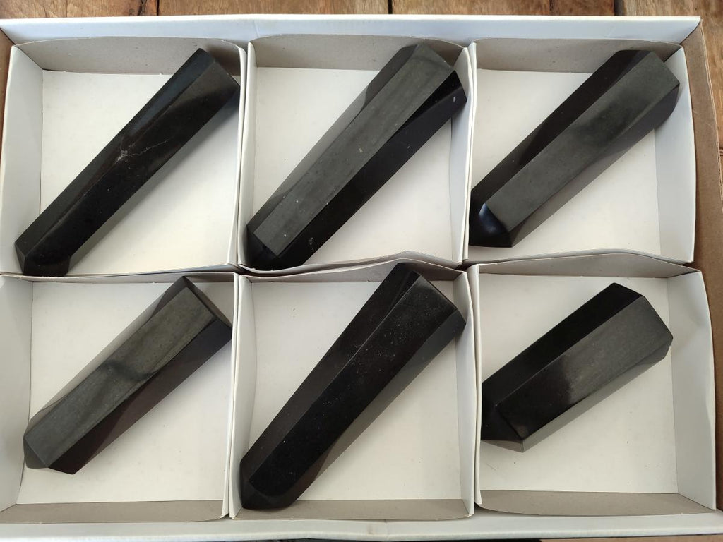 Polished Black Basalt Display Crystal Points x 6 From Madagascar - Toprock Gemstones and Minerals 