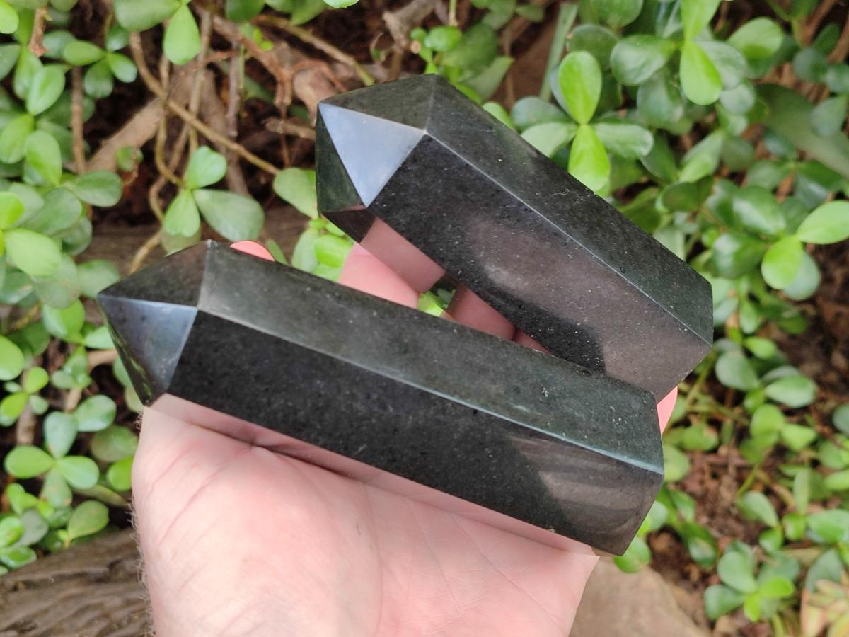 Polished Black Basalt Display Crystal Points x 6 From Madagascar - Toprock Gemstones and Minerals 