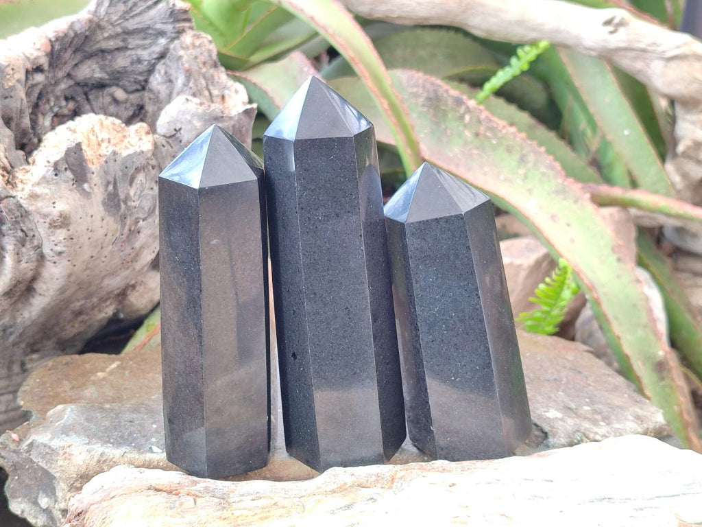 Polished Black Basalt Display Crystal Points x 6 From Madagascar - Toprock Gemstones and Minerals 