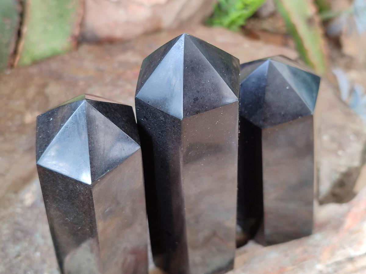 Polished Black Basalt Display Crystal Points x 6 From Madagascar - Toprock Gemstones and Minerals 