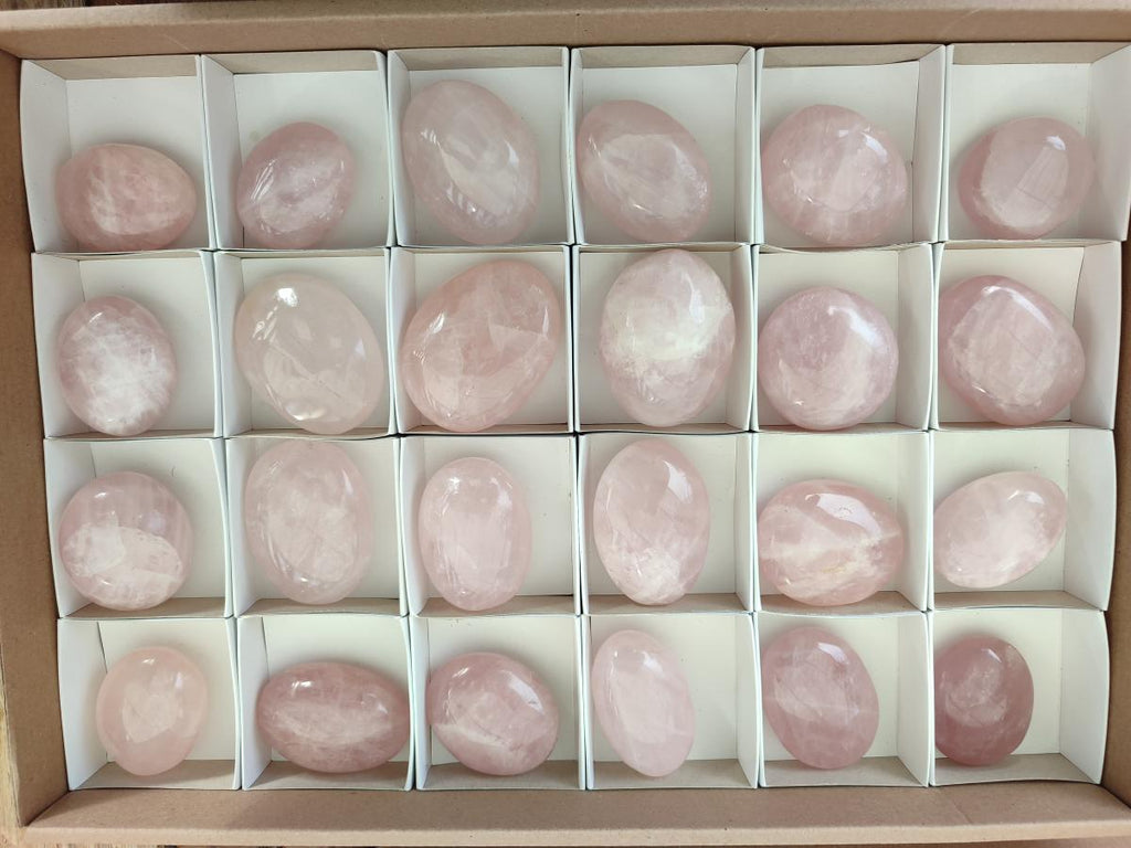 Polished Gemmy Rose Quartz Palm Stones x 24 From Madagascar - Toprock Gemstones and Minerals 