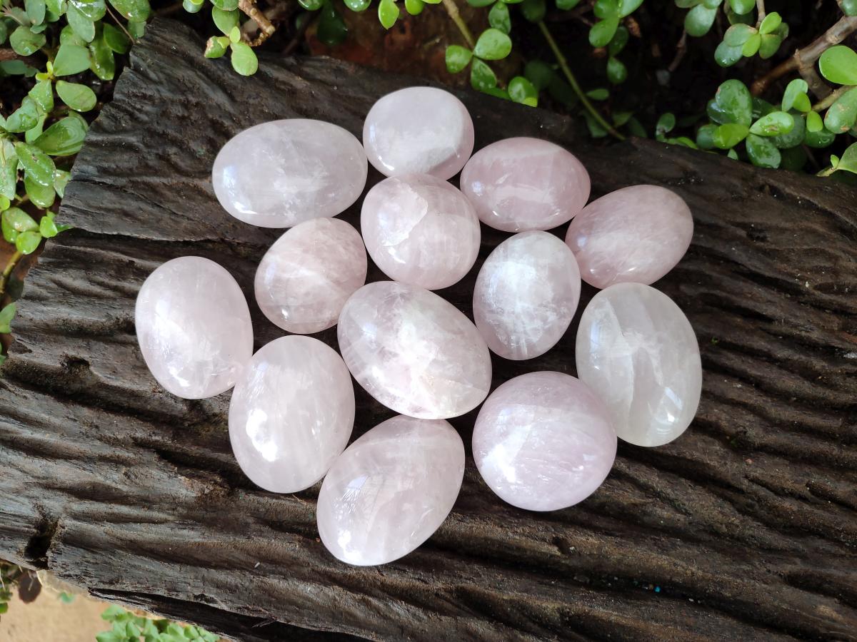 Polished Gemmy Rose Quartz Palm Stones x 24 From Madagascar - Toprock Gemstones and Minerals 