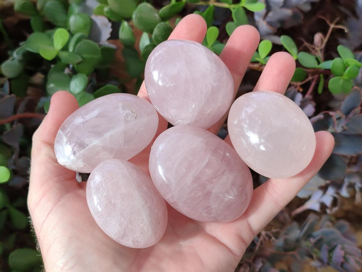 Polished Gemmy Rose Quartz Palm Stones x 24 From Madagascar - Toprock Gemstones and Minerals 