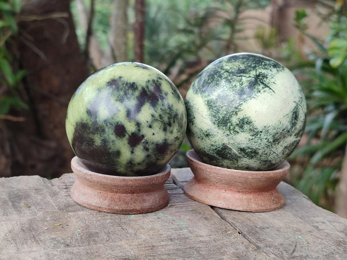 Polished Leopard Stone Spheres and Galets x 4 From Zimbabwe - Toprock Gemstones and Minerals 