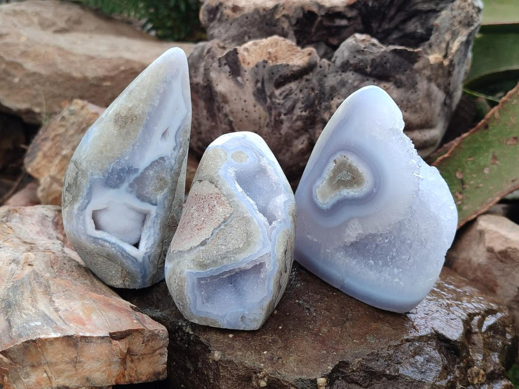Polished Blue Lace Agate Standing Display Pieces x 4 From Nsanje, Malawi - Toprock Gemstones and Minerals 