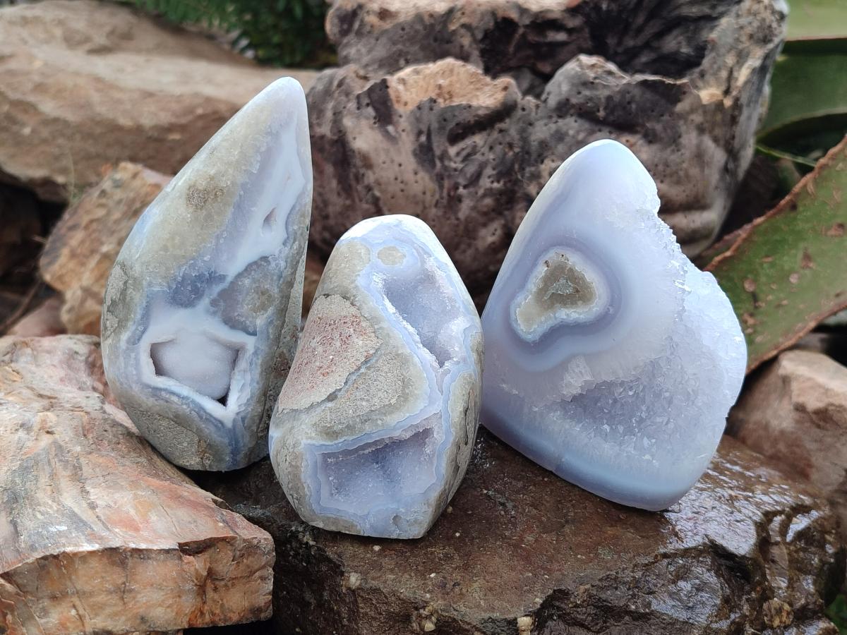 Polished Blue Lace Agate Standing Display Pieces x 4 From Nsanje, Malawi - Toprock Gemstones and Minerals 