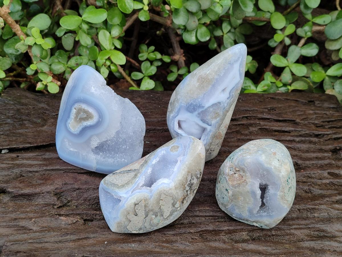 Polished Blue Lace Agate Standing Display Pieces x 4 From Nsanje, Malawi - Toprock Gemstones and Minerals 