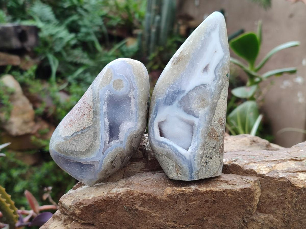 Polished Blue Lace Agate Standing Display Pieces x 4 From Nsanje, Malawi - Toprock Gemstones and Minerals 
