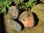 Polished Rare Orange-Gold Sunset Flash Labradorite Standing Display Pieces x 3 From Madagascar - Toprock Gemstones and Minerals 